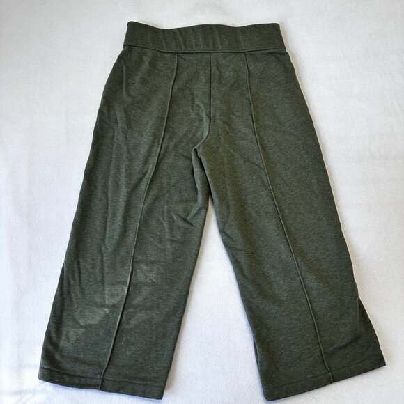 Proto101 Womens High Waist Wide Leg Cropped French Terry Pants Size L Green - Picture 2 of 11